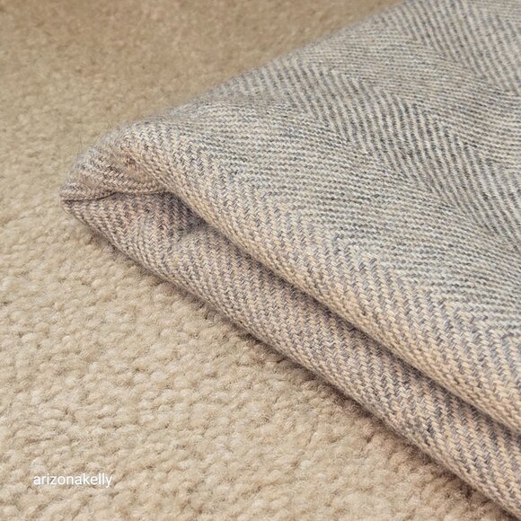 Cashmere Wool Herringbone Scarf Classic Grey Taupe Flawless - Picture 11 of 14